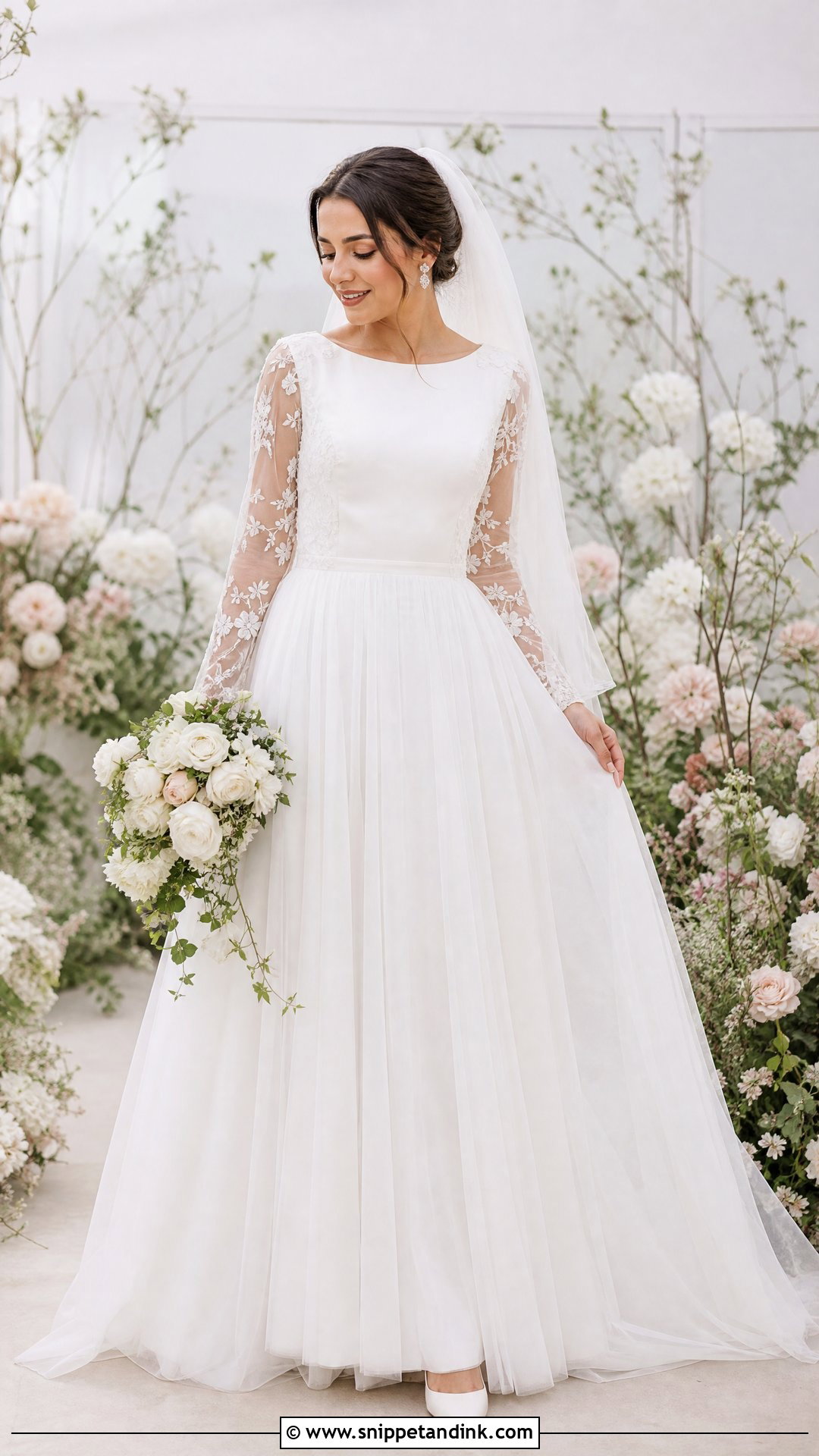 Modest Tulle Bridal Dress With Long Sleeves - Snippet and Ink - 25 Modest Bridal Dresses
