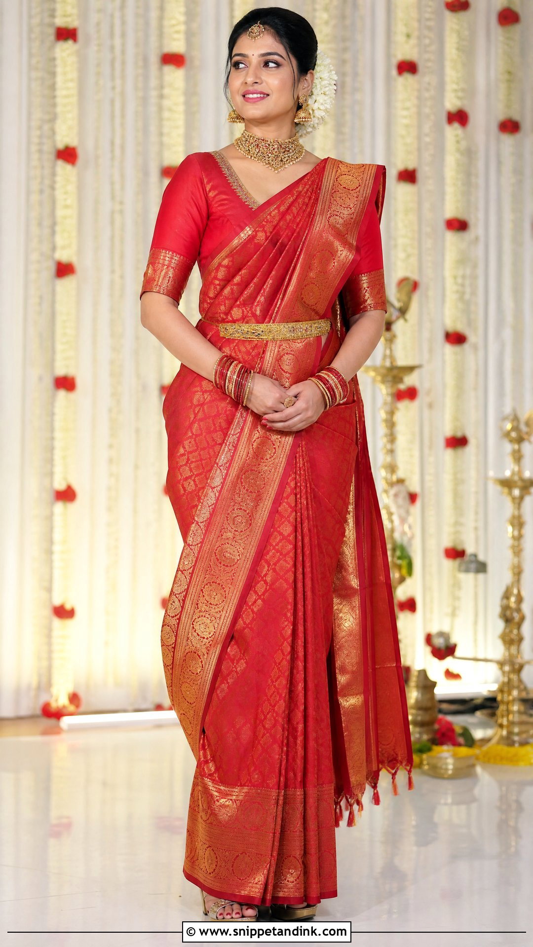 Modest V Neck Bridal Blouse With Silk Saree - Snippet and Ink - 20 V Neck Bridal Blouse Ideas
