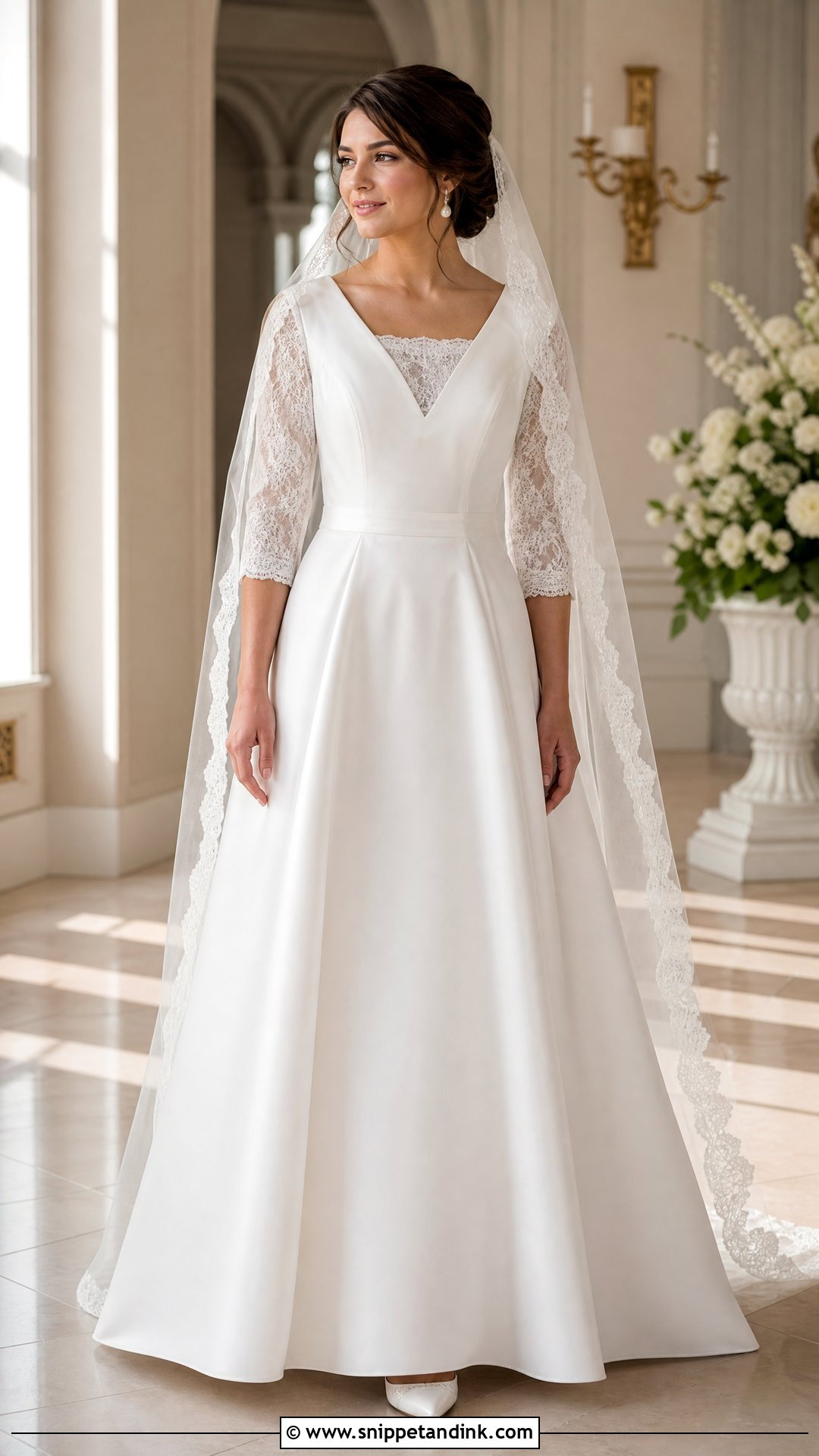 Modest V Neck Wedding Dress With Lace Insert - Snippet and Ink - 20 V Neckline Wedding Dress Ideas