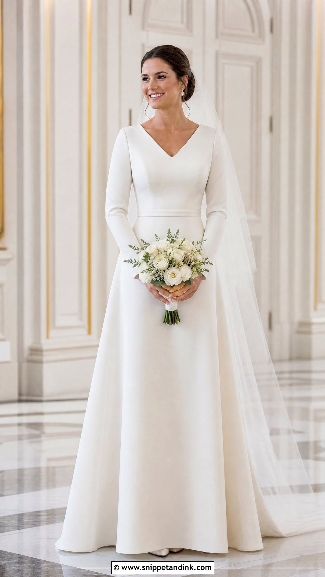 Modest V Neck Wedding Dress With Sleeves - Snippet and Ink - 20 V Neck Wedding Dress with Sleeves
