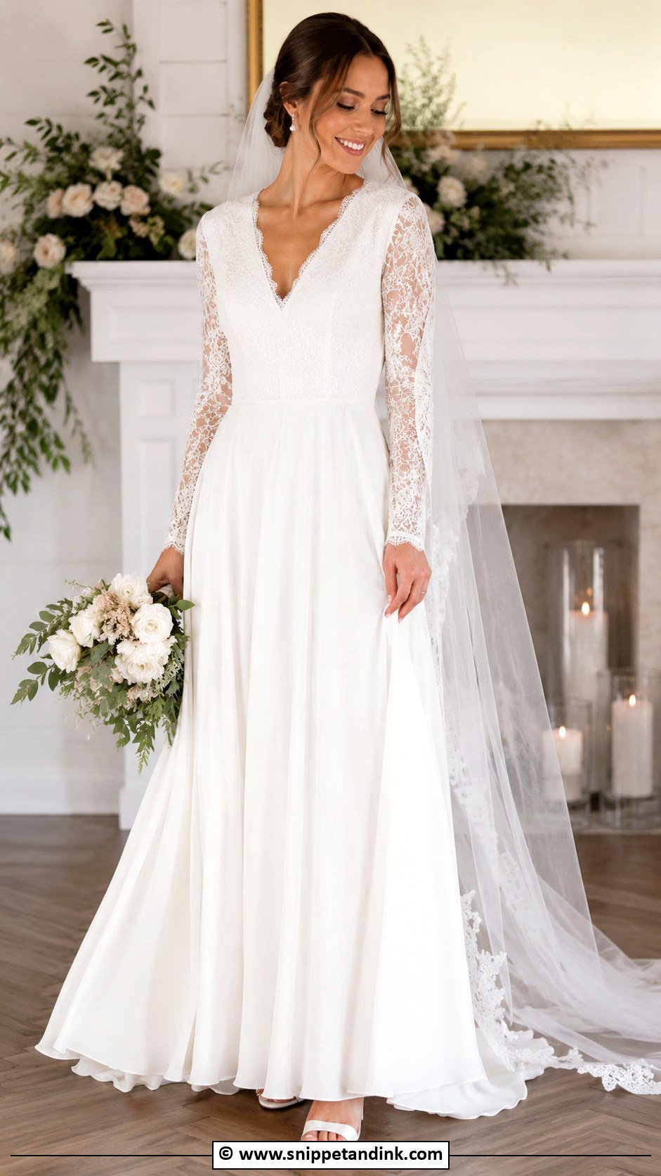 Modest V Neck Wedding Dress - Snippet and Ink - 30 Conservative Wedding Dress Ideas