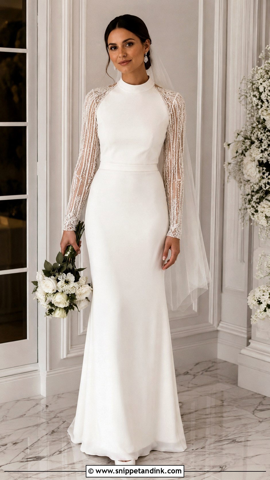 Modest Wedding Dress With Beaded Sleeves - Snippet and Ink - 30 Modest Wedding Dresses with Sleeves