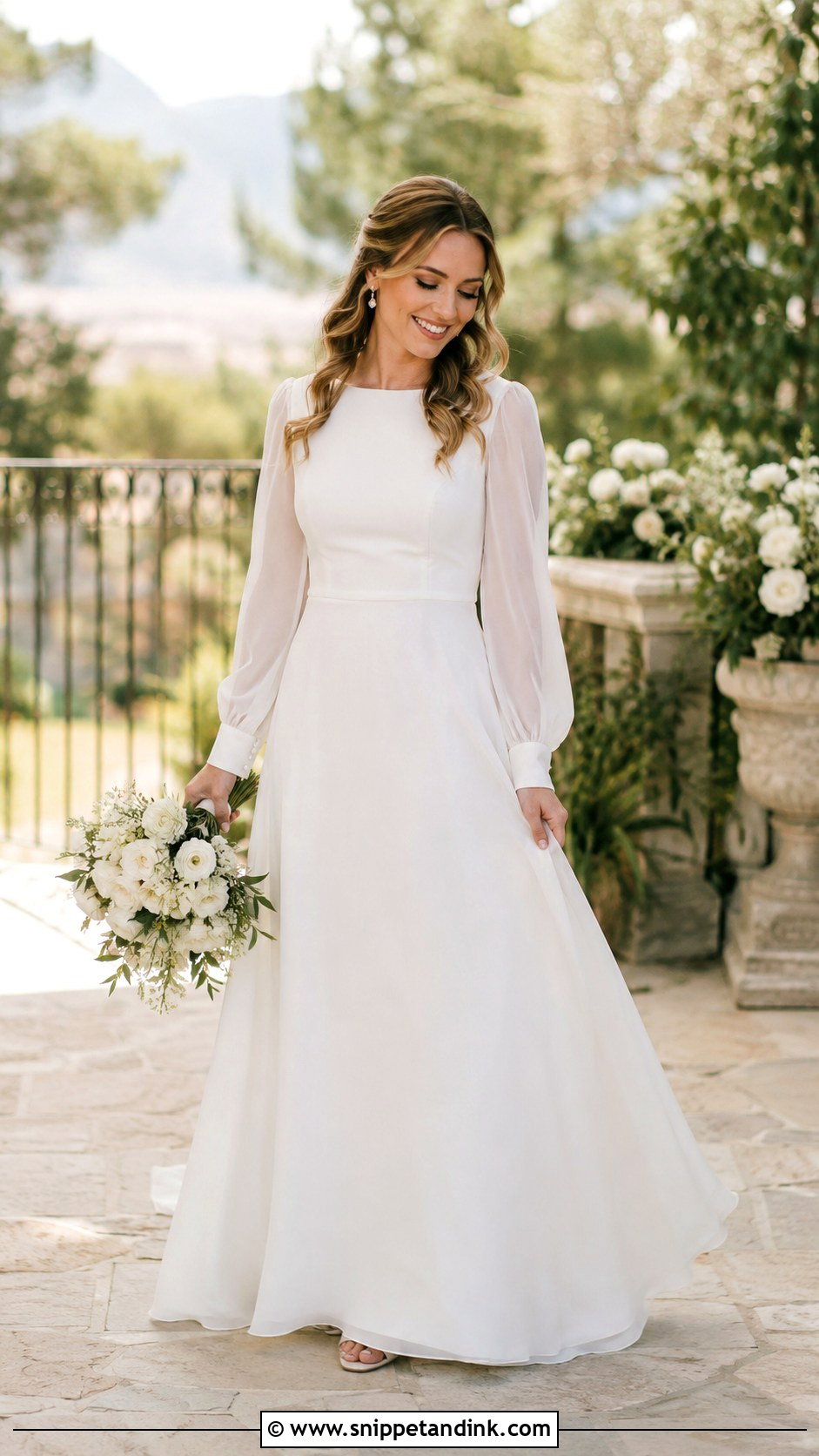 Modest Wedding Dress With Chiffon Sleeves - Snippet and Ink - 30 Modest Wedding Dresses with Sleeves