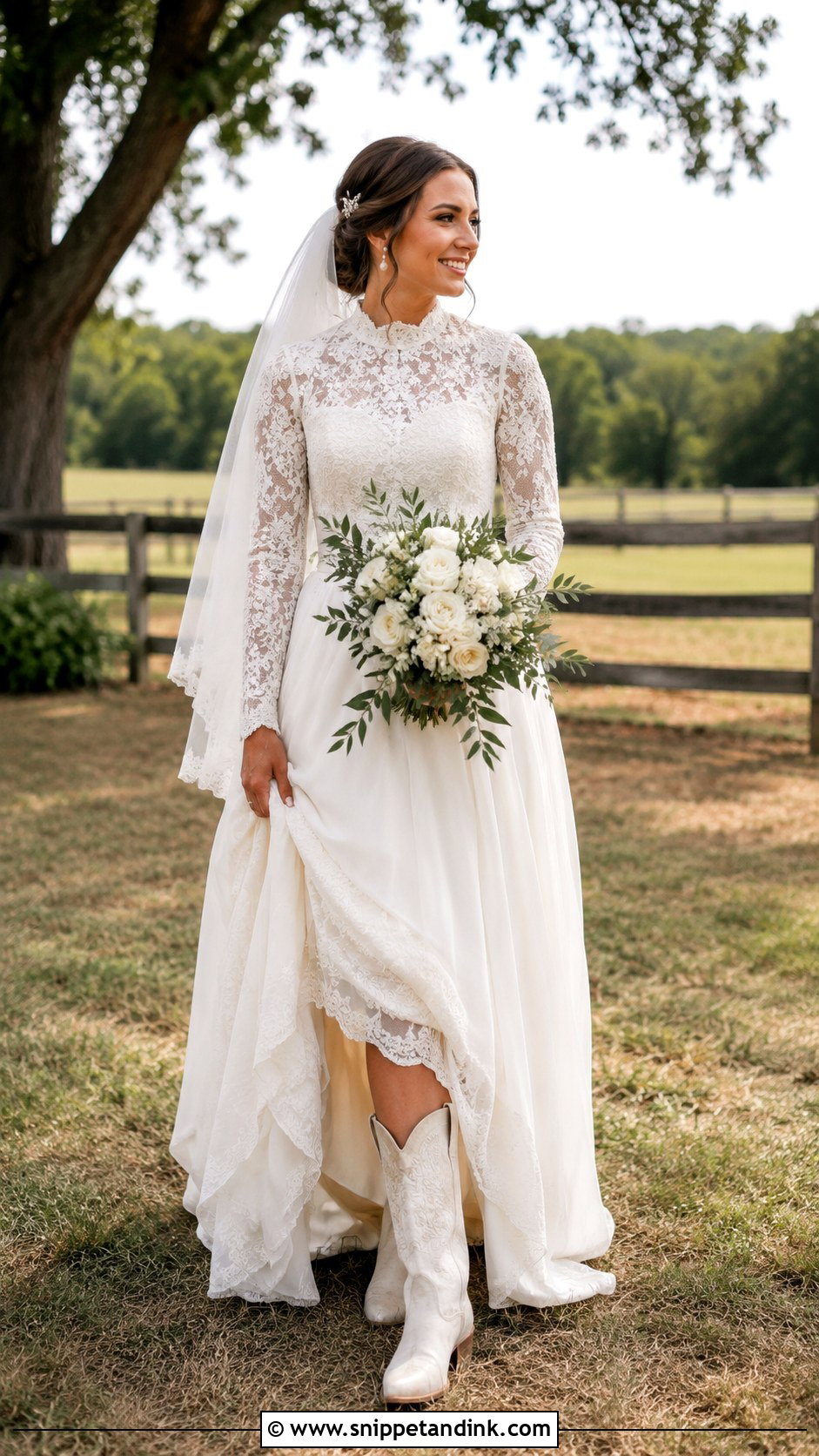 Modest Wedding Dress With Cowgirl Boots - Snippet and Ink - 20 Cowgirl Boots Wedding Dress Ideas
