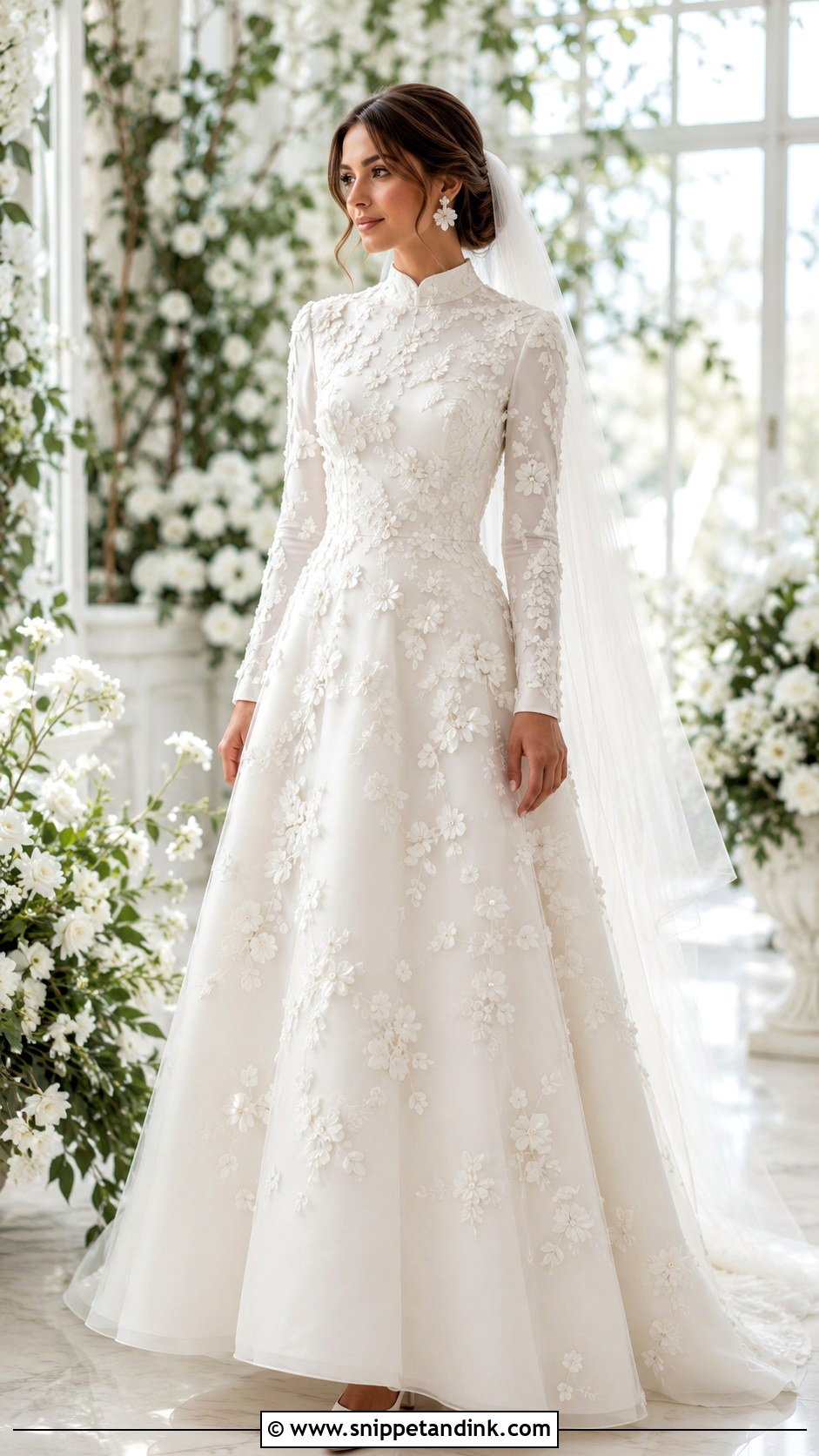 Modest Wedding Dress With Floral Applique - Snippet and Ink - 20 Covered Wedding Dresses