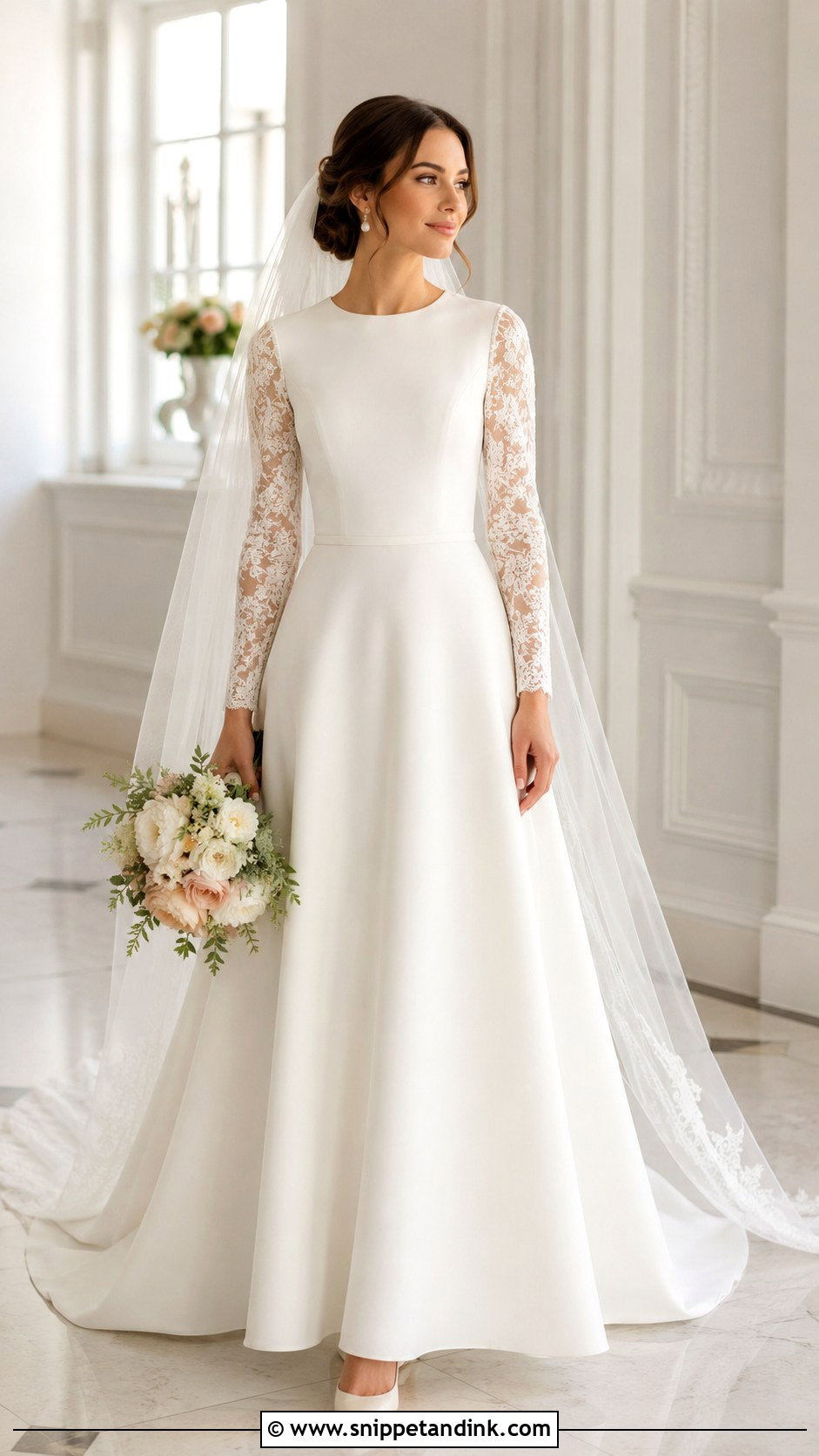Modest Wedding Dress With Jewel Neck And Sleeves - Snippet and Ink - 30 Modest Wedding Dresses with Sleeves