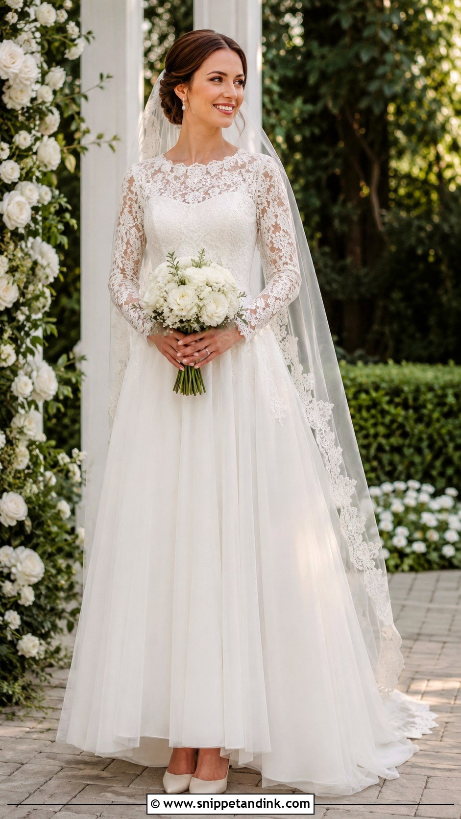 Modest Wedding Dress With Lace Bodice And Sleeves - Snippet and Ink - 30 Modest Wedding Dresses with Sleeves