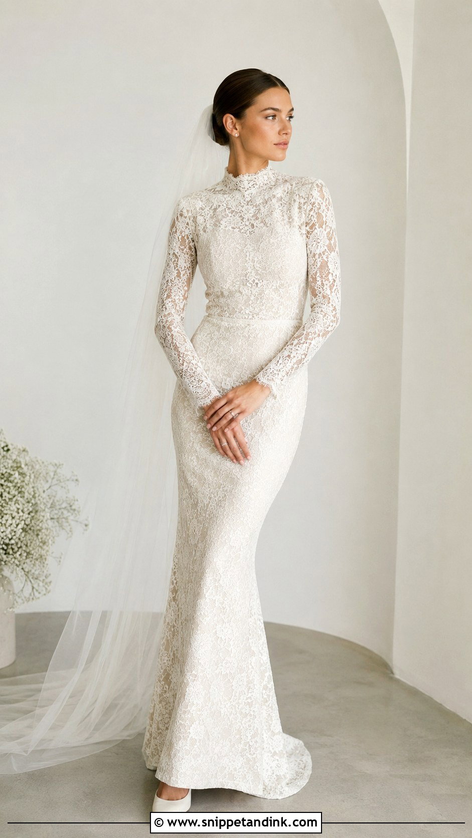 Modest Wedding Dress With Mock Neck And Sleeves - Snippet and Ink - 30 Modest Wedding Dresses with Sleeves