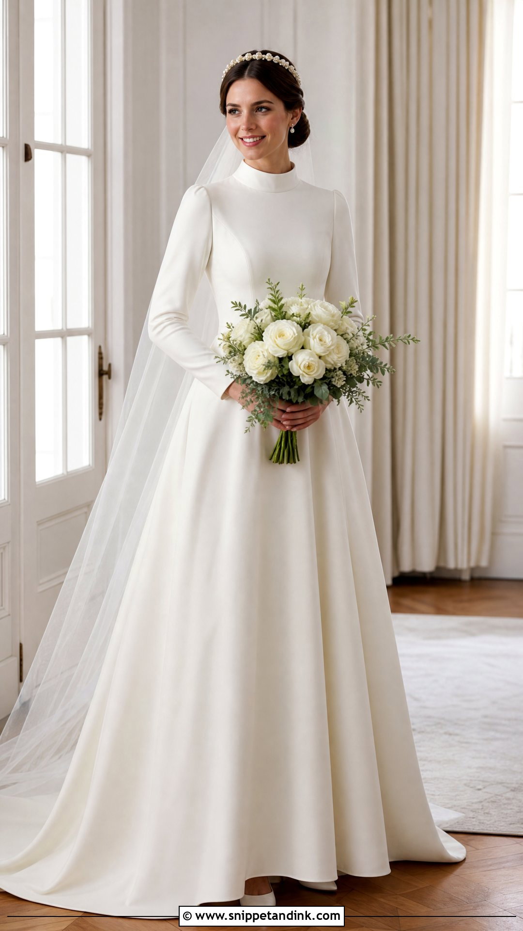 Modest Wedding Dress With Pearl Tiara - Snippet and Ink - 20 Wedding Dress with Crown Ideas