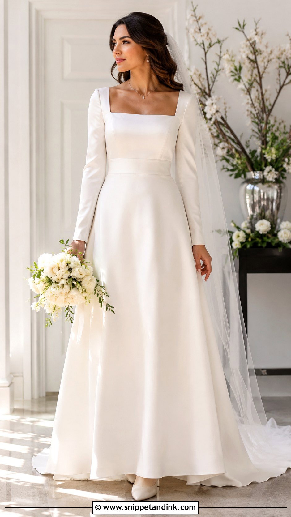 Modest Wedding Dress With Square Neck And Sleeves - Snippet and Ink - 30 Modest Wedding Dresses with Sleeves