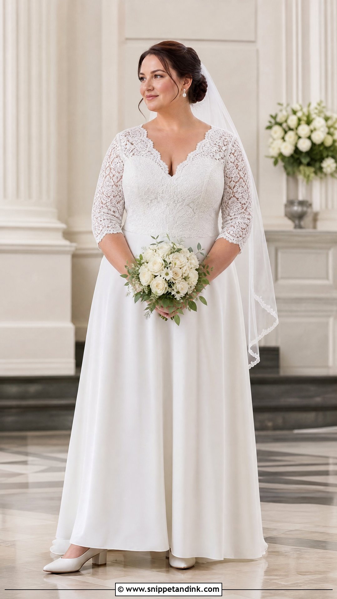 Modest Wedding Dress With Three Quarter Sleeves - Snippet and Ink - 25 Wedding Dresses for Big Busts