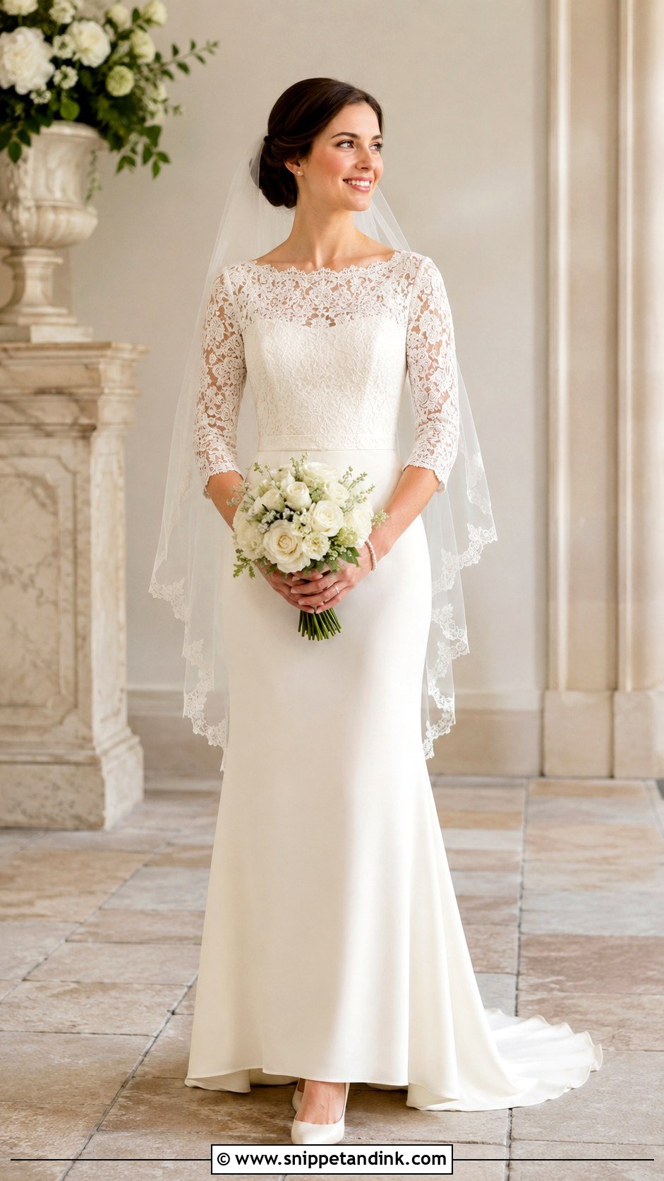 Modest Wedding Dress With Three Quarter Sleeves - Snippet and Ink - 30 Modest Wedding Dresses with Sleeves