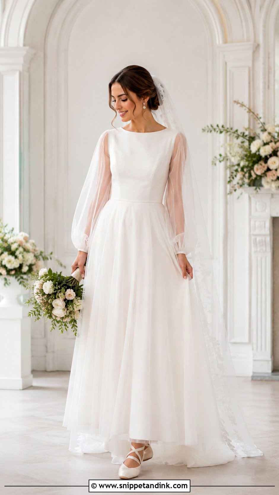 Modest Wedding Dress With Tulle Sleeves - Snippet and Ink - 30 Modest Wedding Dresses with Sleeves