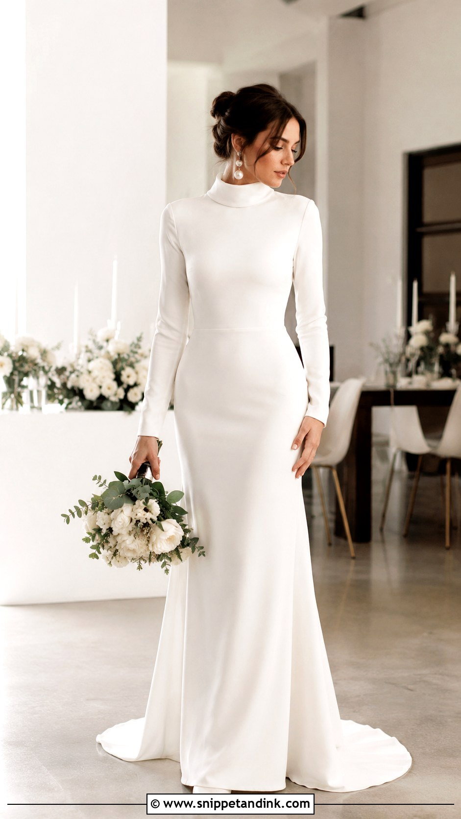 Modest Wedding Dress With Turtleneck And Sleeves - Snippet and Ink - 30 Modest Wedding Dresses with Sleeves