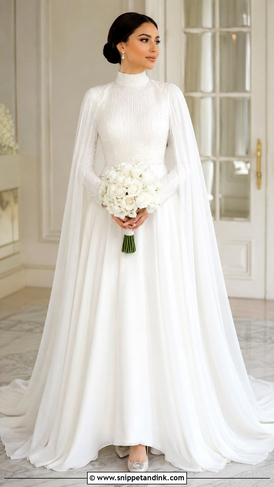 Modest Wedding Gown With Full Coverage Cape - Snippet and Ink - 20 Wedding Gown with Cape Ideas