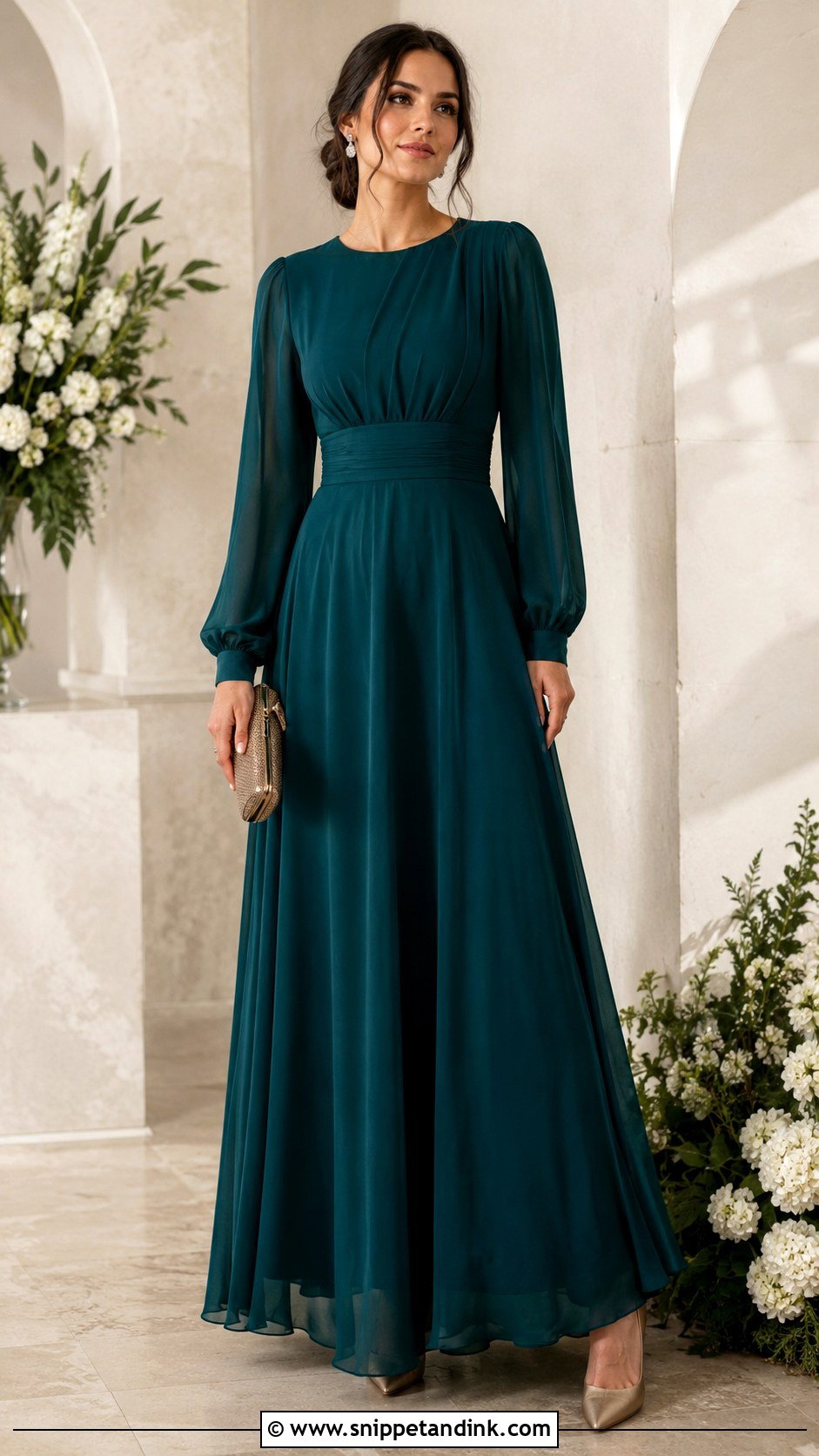 Modest Wedding Guest Long Sleeve Dress Outfit - Snippet and Ink - 30 Outfit Ideas for Wedding