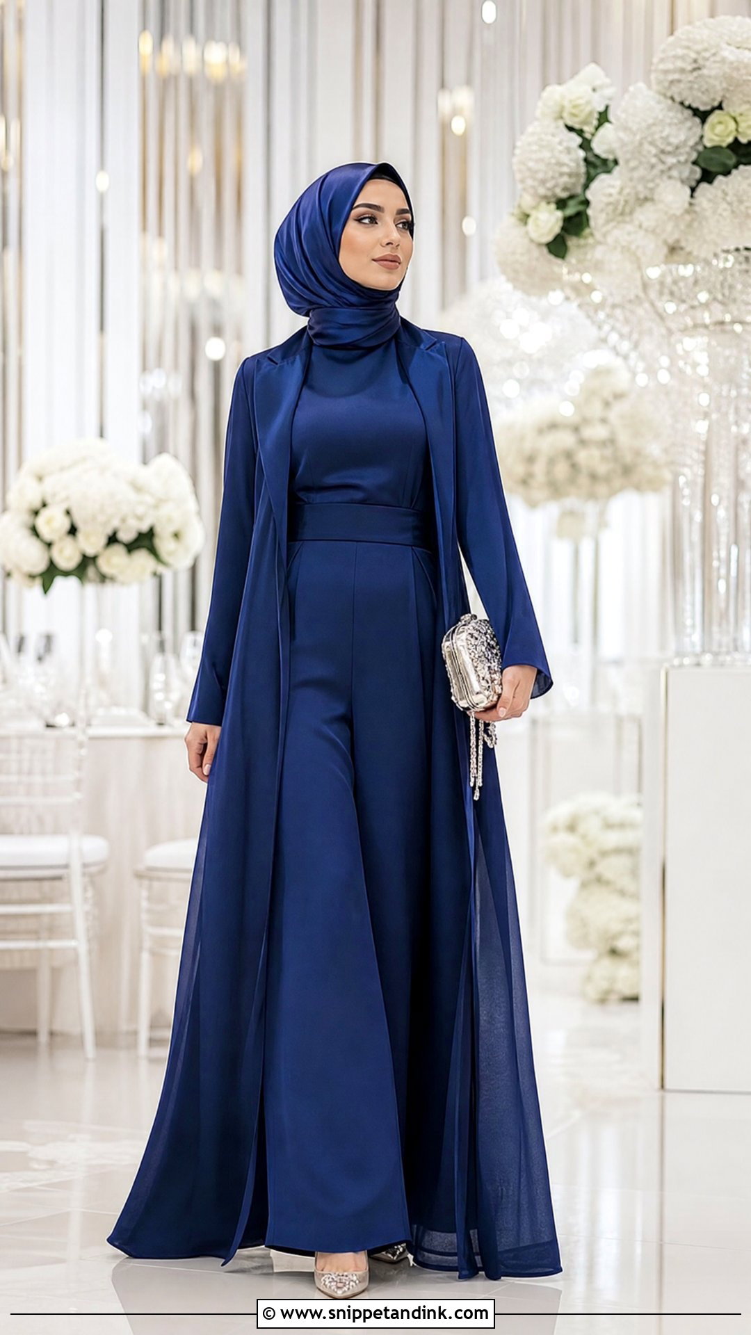 Modest Wide Leg Jumpsuit With Hijab - Snippet and Ink - 20 Hijabi Wedding Outfit Ideas
