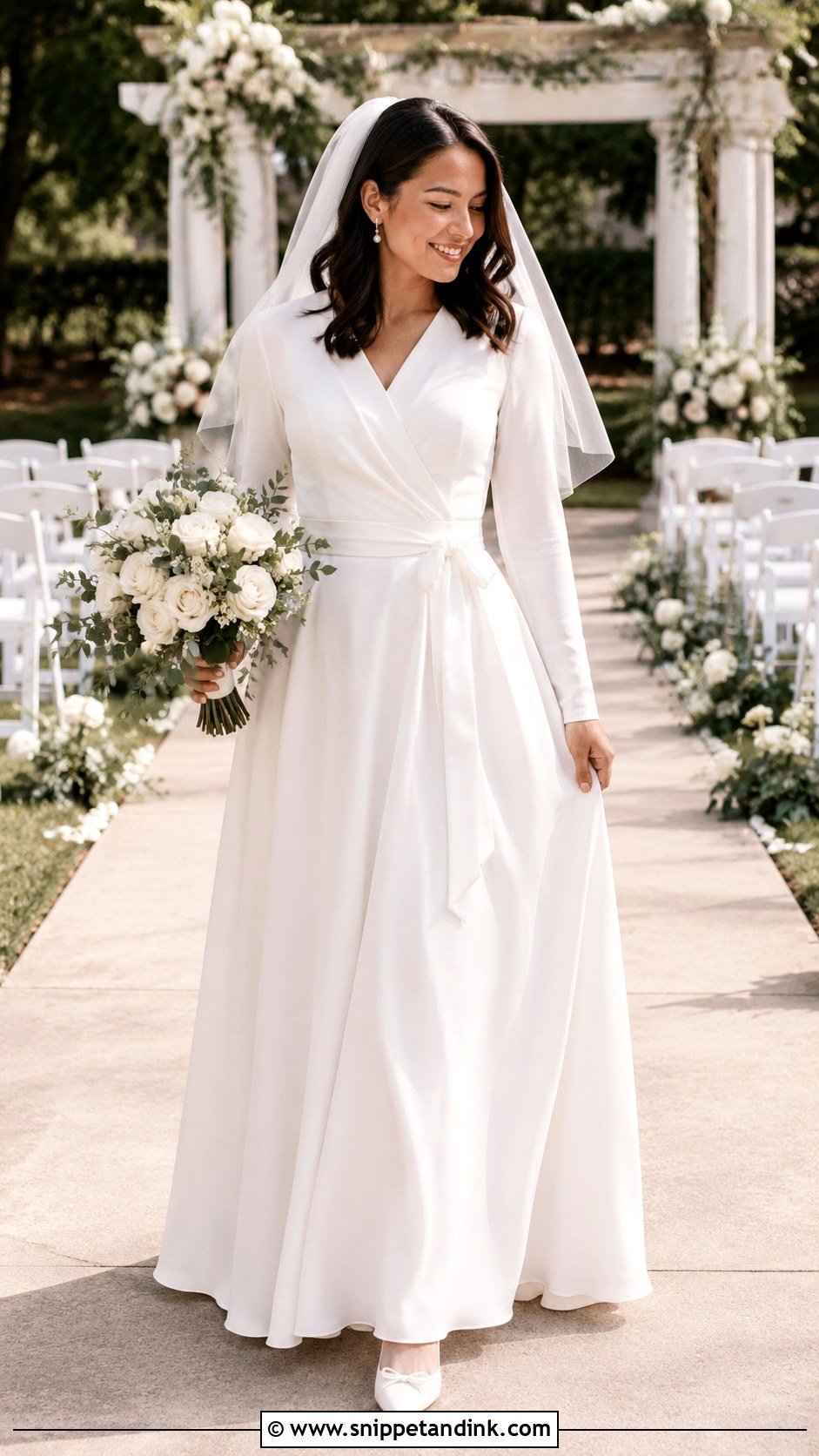 Modest Wrap Wedding Dress With Satin Waist Tie - Snippet and Ink - 20 Modest Simple Wedding Dress Ideas