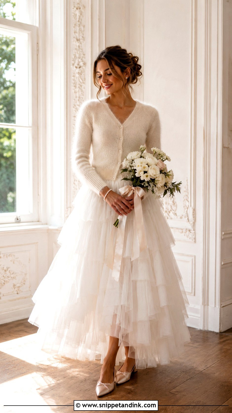 Mohair Bridal Cardigan With Tulle Wedding Dress - Snippet and Ink - 20 Bridal Cardigan Ideas