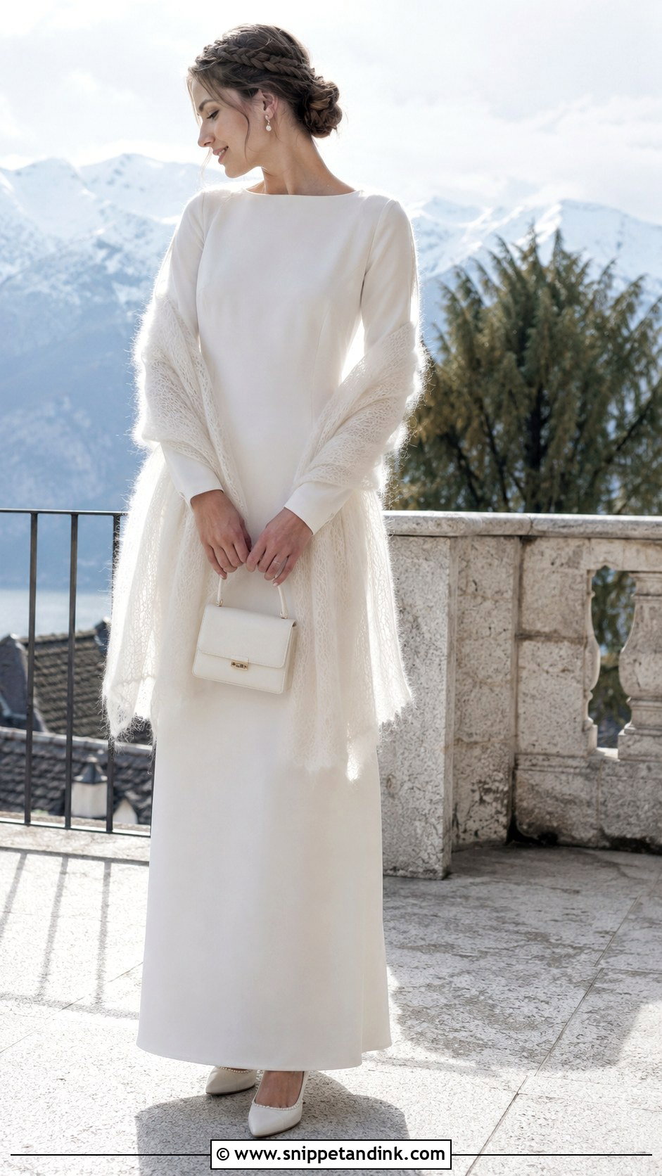 Mohair Bride Shawl With Long Sleeve Gown - Snippet and Ink - 20 Bride Shawl Ideas
