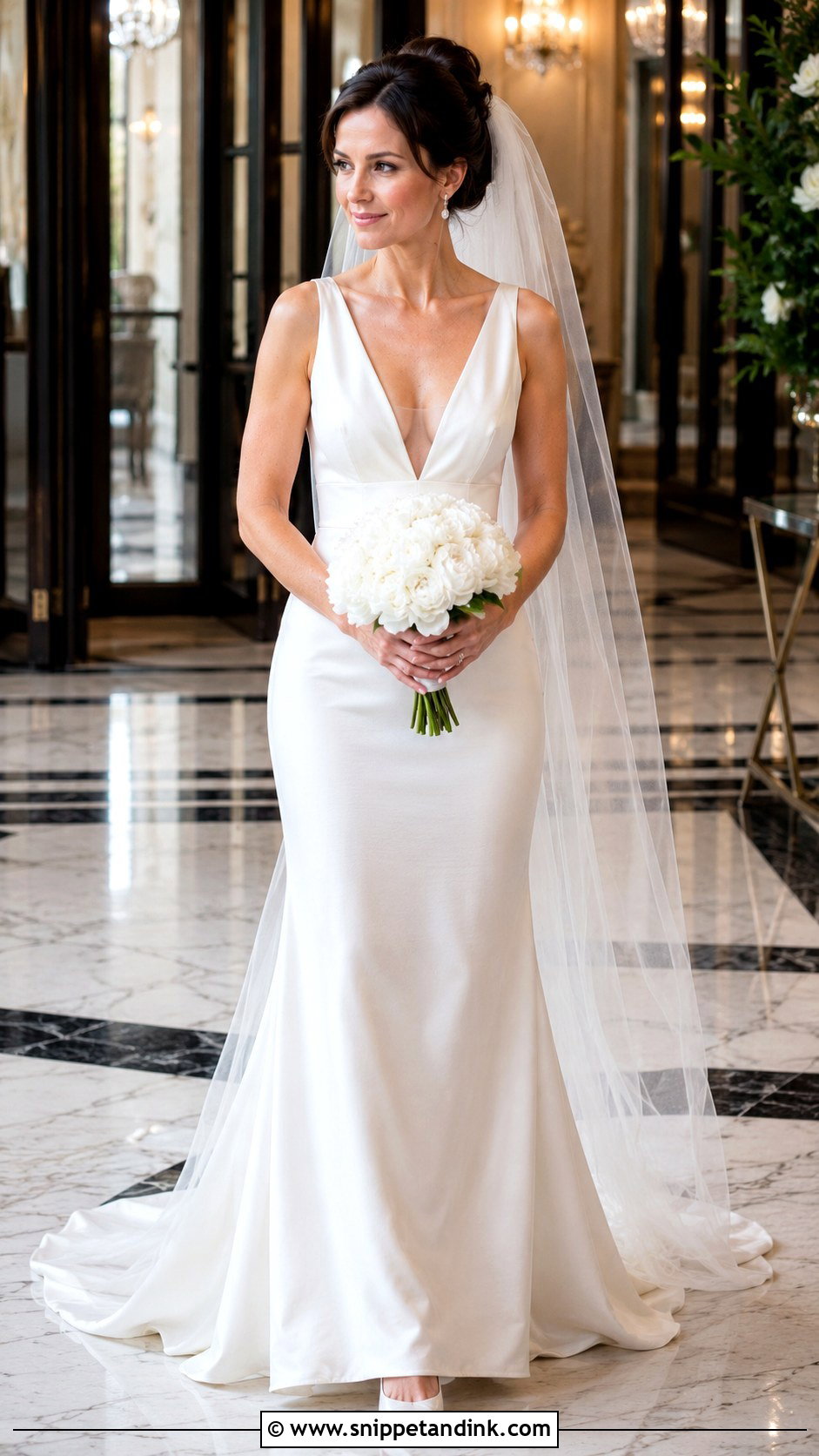 Monica Geller Plunging V Neck Wedding Dress - Snippet and Ink - 20 Monica Geller Wedding Dress Ideas