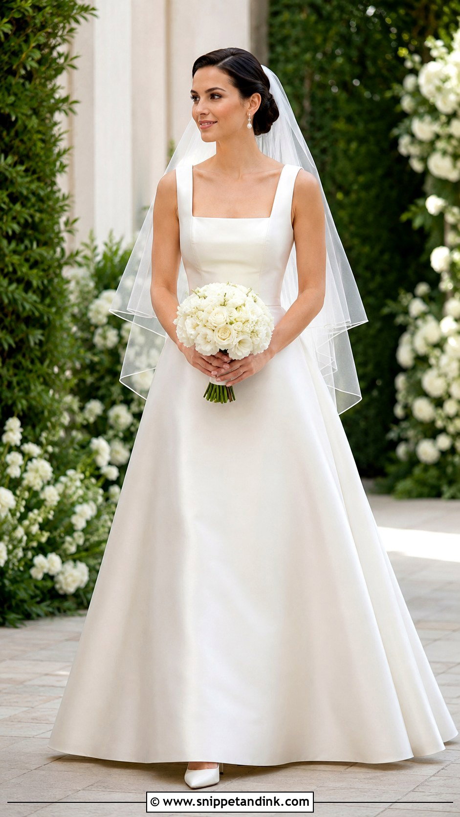 Monica Geller Square Neck Satin Wedding Dress - Snippet and Ink - 20 Monica Geller Wedding Dress Ideas