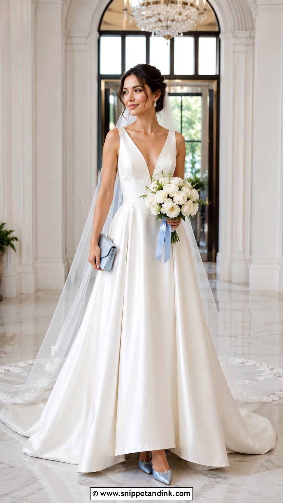 Monica Wedding Dress With Blue Accessories - Snippet and Ink - 20 Monica Wedding Dress Ideas