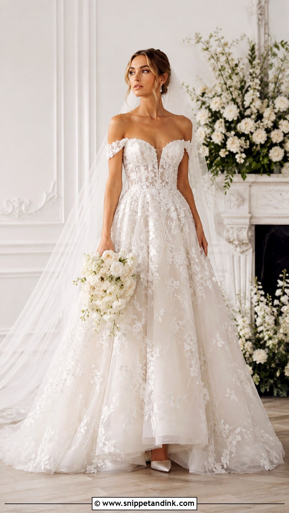 Monique Lhuillier Off The Shoulder Wedding Dress - Snippet and Ink - 25 Monique Lhuillier Wedding Dress Ideas
