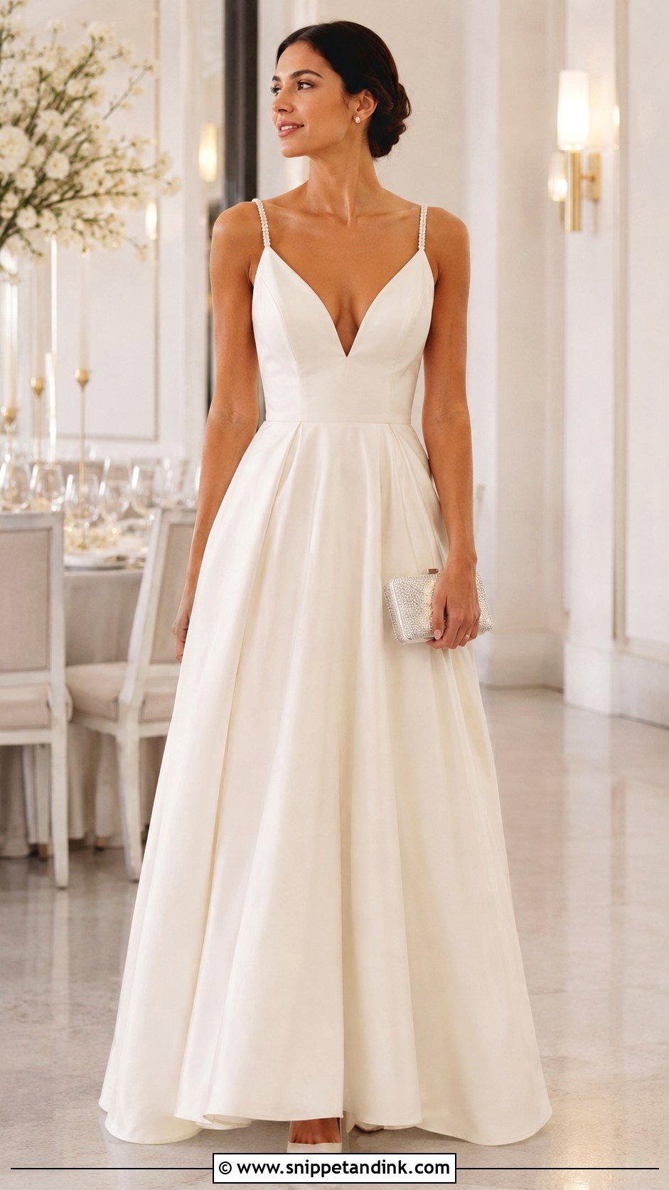 Monique Lhuillier Pearl Strap A Line Gown - Snippet and Ink - 20 Monique Lhuillier Gowns
