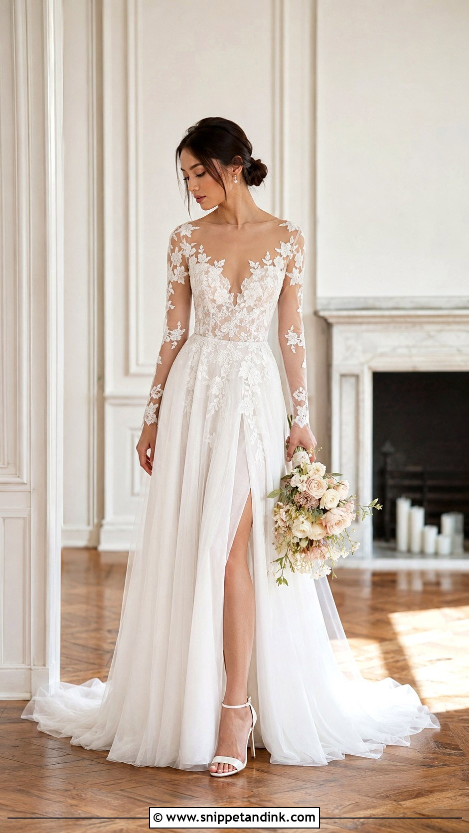 Monique Lhuillier Sheer Sleeve Wedding Dress - Snippet and Ink - 25 Monique Lhuillier Wedding Dress Ideas