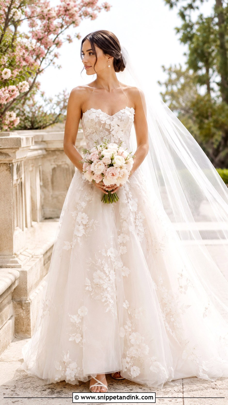Monique Lhuillier Strapless Floral Wedding Dress - Snippet and Ink - 25 Monique Lhuillier Wedding Dress Ideas