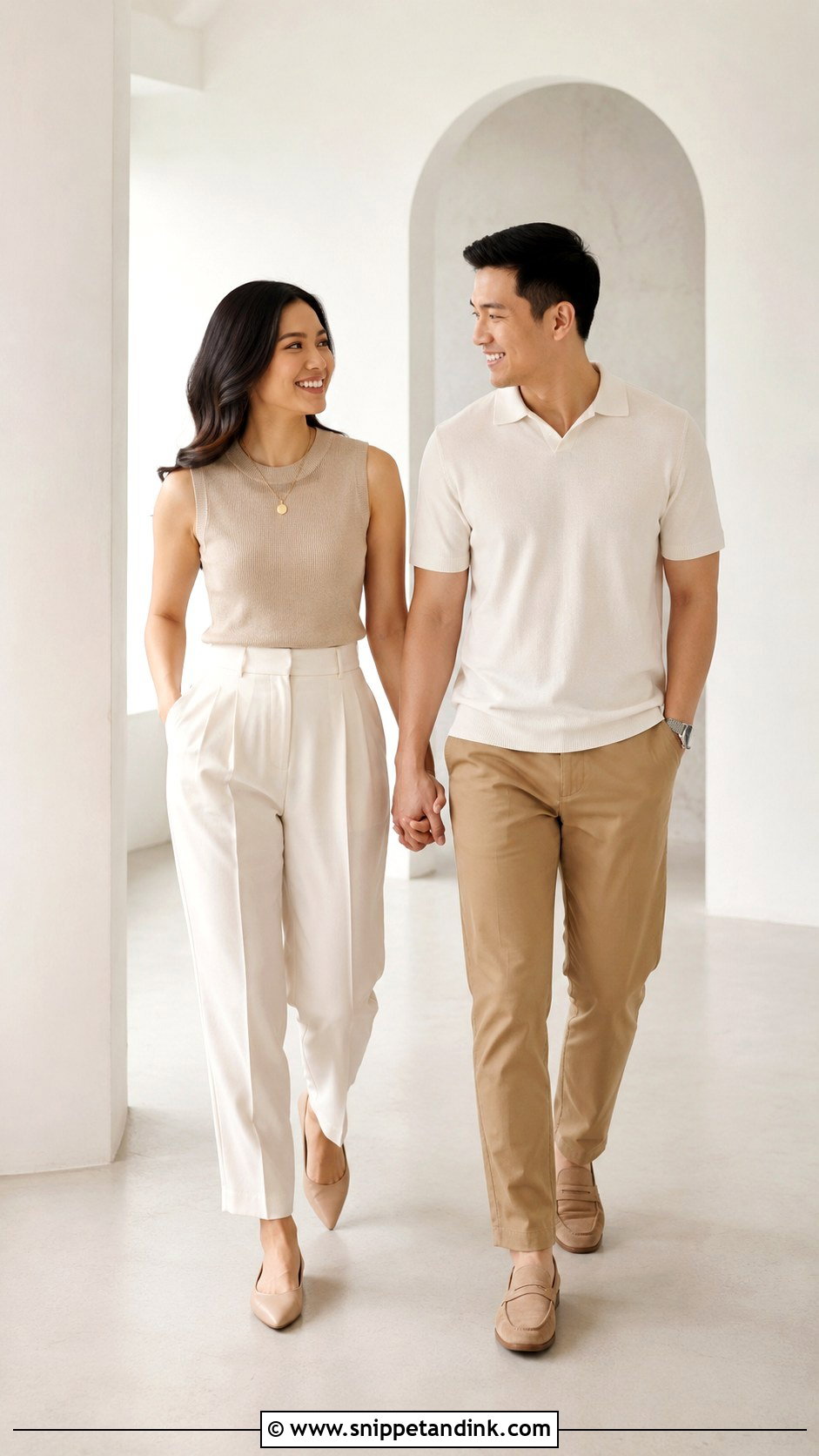Monochrome Beige Indoor Prewed Outfit - Snippet and Ink - 20 Prewed Casual Indoor Ideas