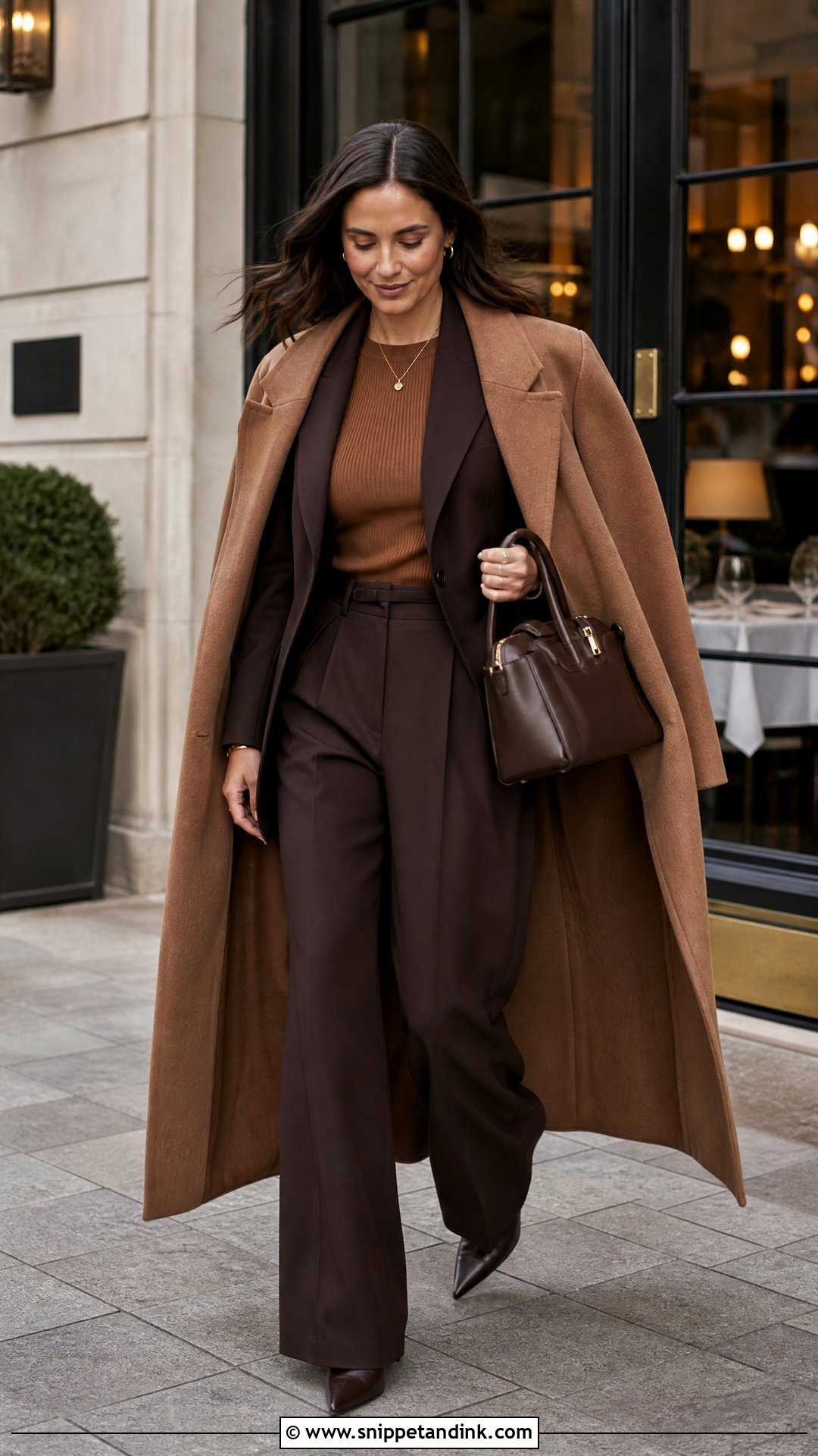 Monochrome Brown Winter Rehearsal Dinner Outfit - Snippet and Ink - 25 Winter Rehearsal Dinner Outfit Ideas