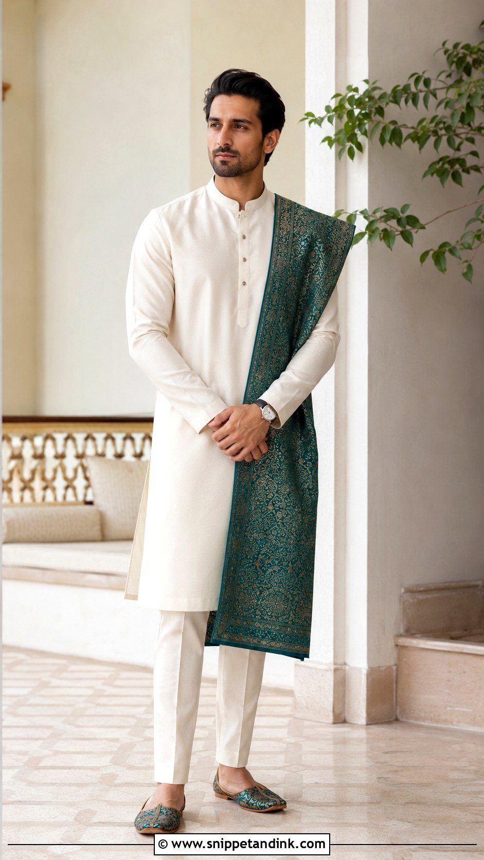 Monochrome Kurta With Contrast Stole - Snippet and Ink - 20 Brother of the Bride Ideas