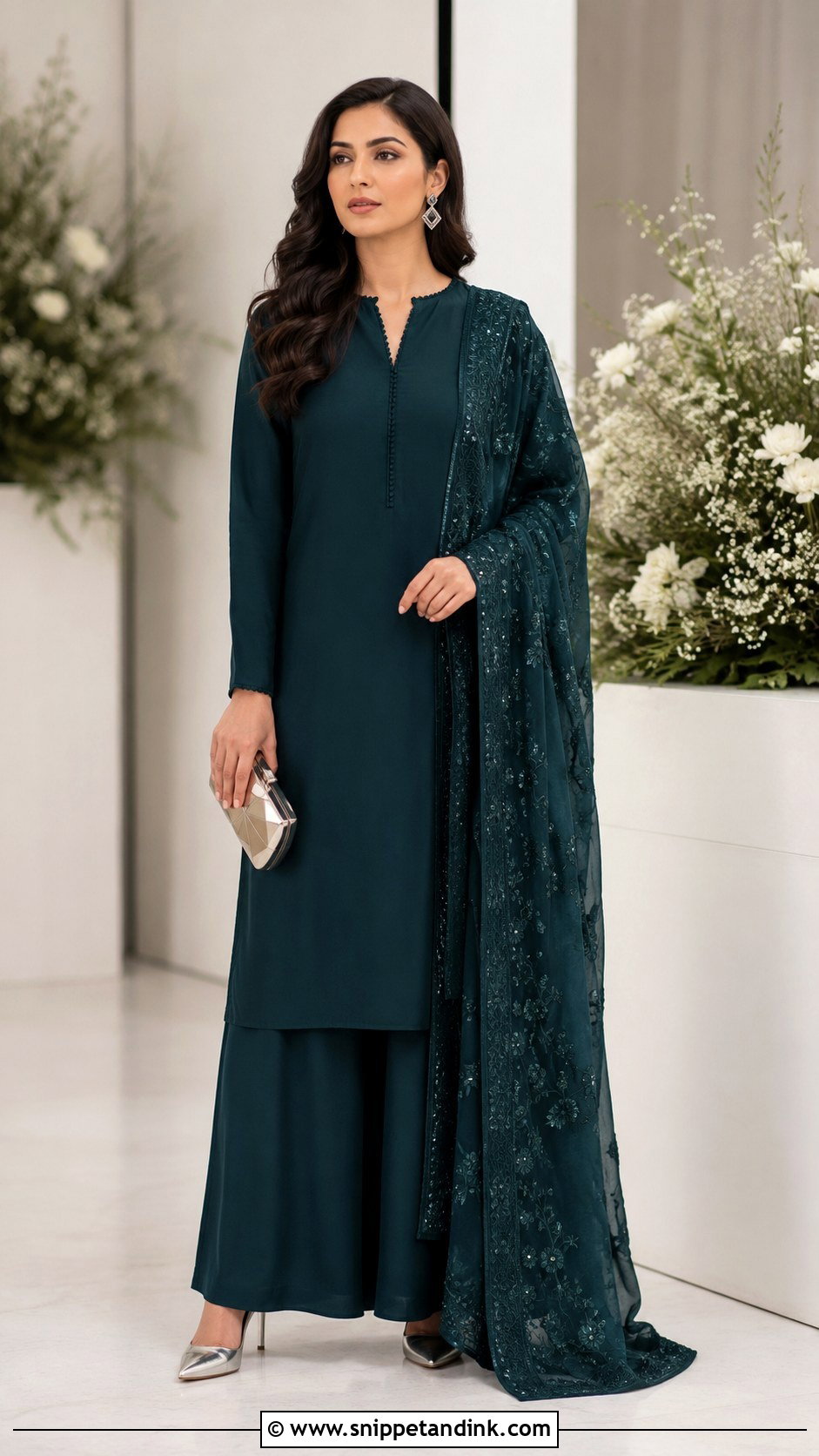 Monochrome Palazzo Suit With Embroidered Dupatta - Snippet and Ink - 20 Dupatta Dress Ideas