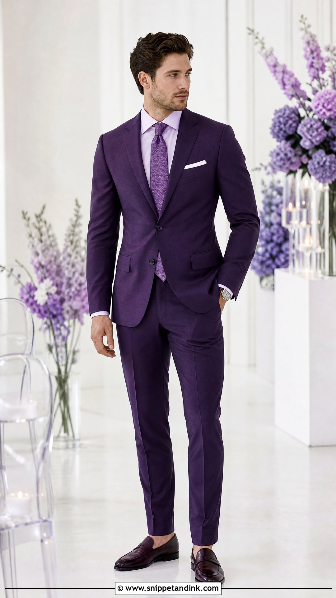 Monochrome Purple Wedding Suit - Snippet and Ink - 20 Purple Wedding Suit Ideas