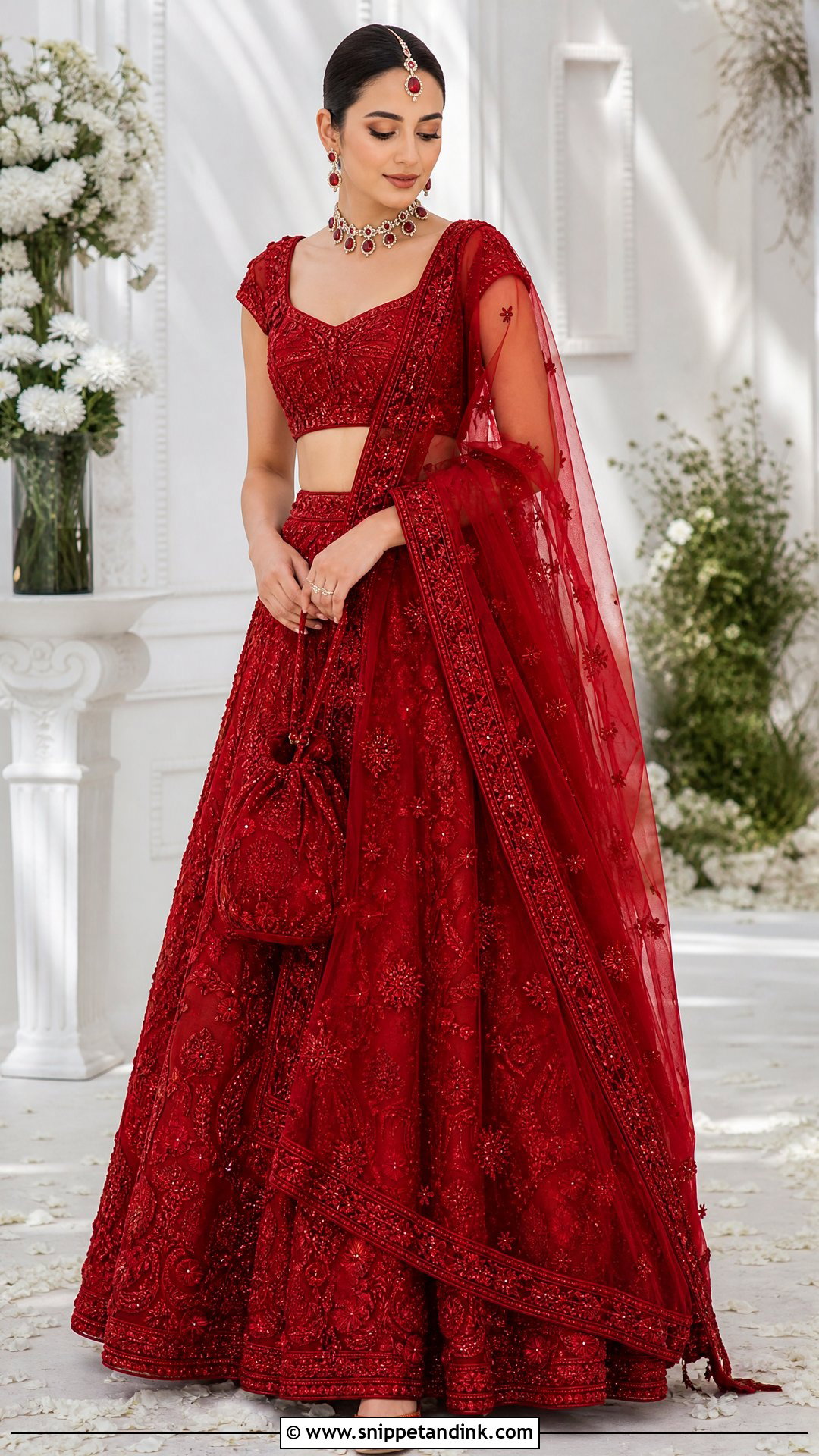 Monochrome Red Bridal Lehenga With Tonal Embroidery - Snippet and Ink - 20 Red Bridal Outfit Ideas
