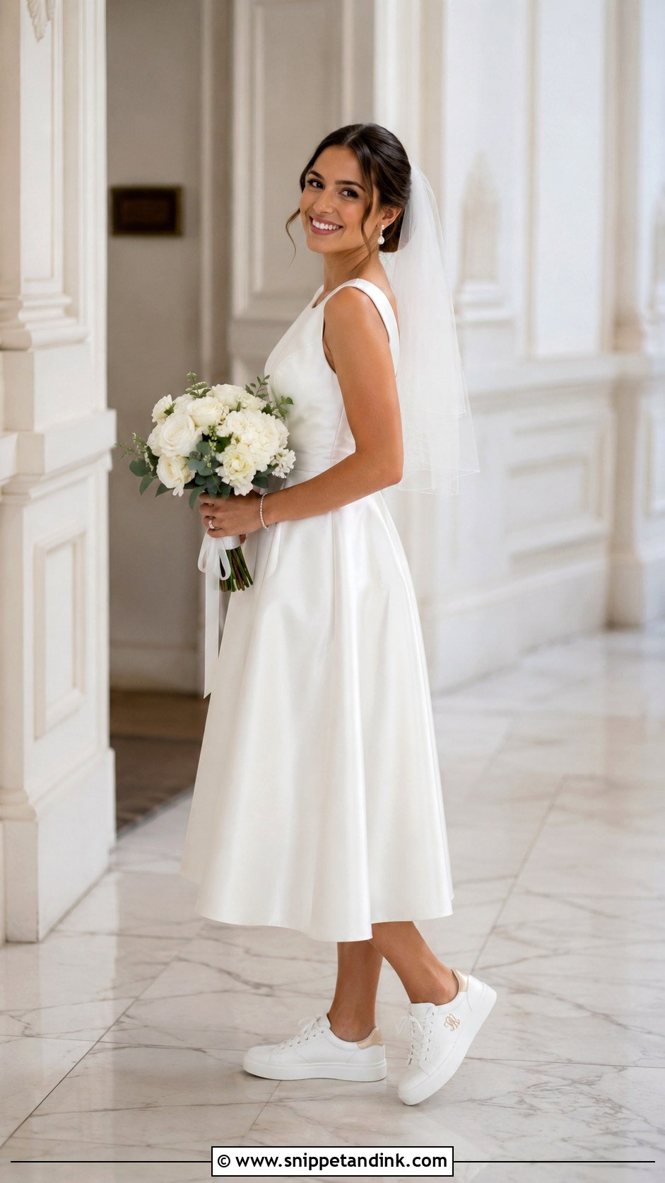 Monogram Bride Sneakers With Midi Dress - Snippet and Ink - 25 Bride Sneakers Ideas