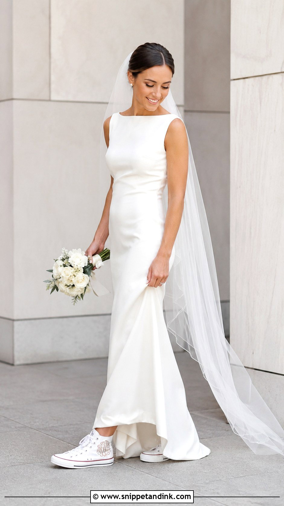 Monogram Wedding Converse With A Column Dress - Snippet and Ink - 30 Wedding Converse Ideas