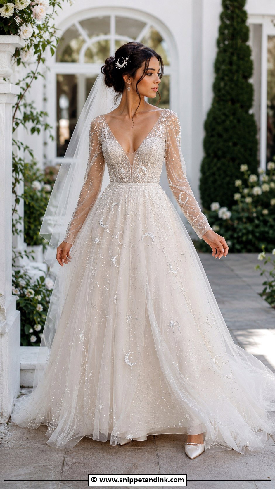 Moon Embroidered Wedding Dress - Snippet and Ink - 30 Mystical Wedding Dress Ideas