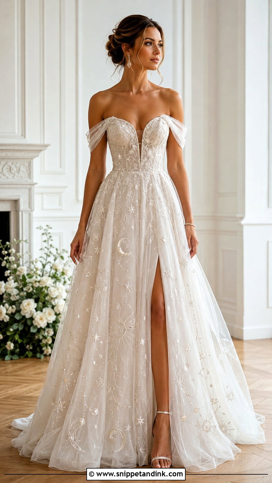 Moon Wedding Dress With Off Shoulder Neckline - Snippet and Ink - 25 Moon Wedding Dress Ideas
