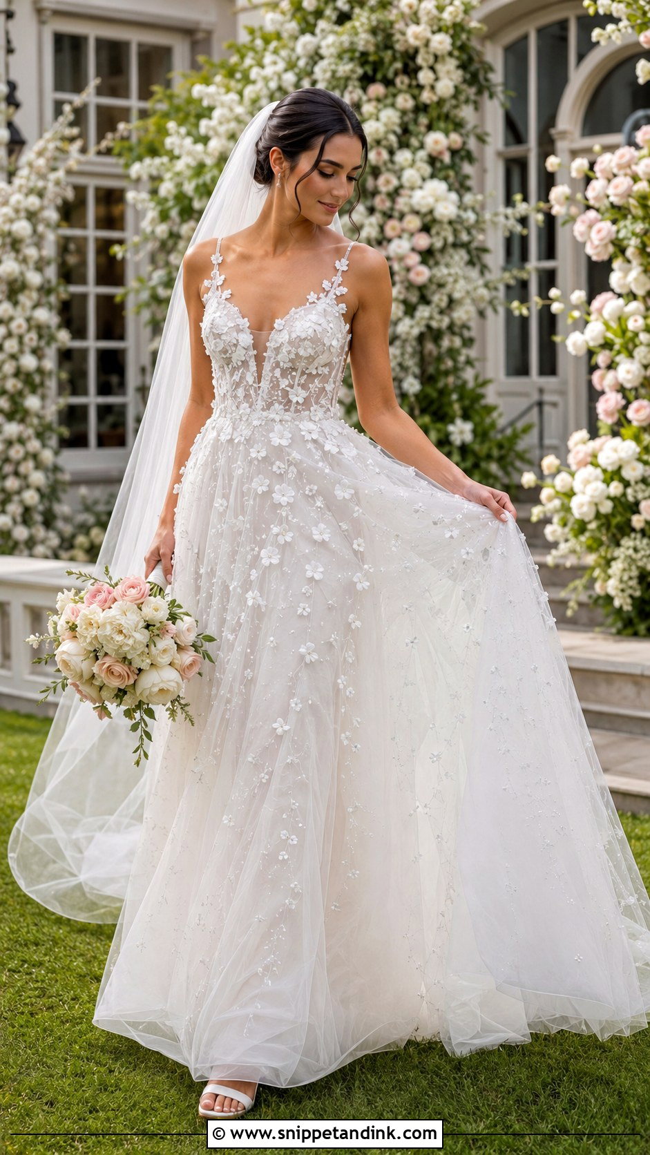 Moonlight Wedding Dress With 3D Flowers - Snippet and Ink - 20 Moonlight Wedding Dress Ideas