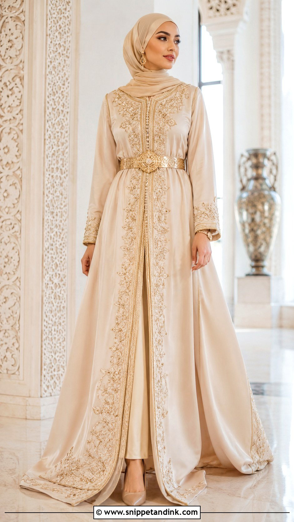 Moroccan Bridal Caftan With Hijab - Snippet and Ink - 30 Moroccan Wedding Dress Ideas