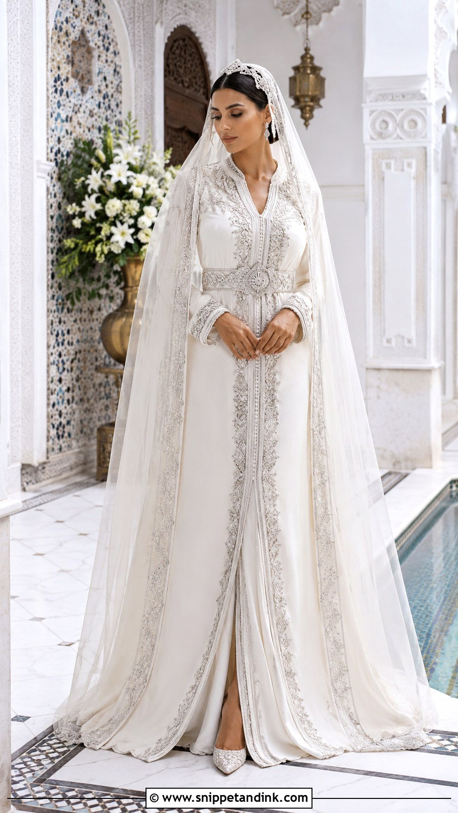 Moroccan Bridal Caftan With Veil - Snippet and Ink - 20 Moroccan Wedding Dresses