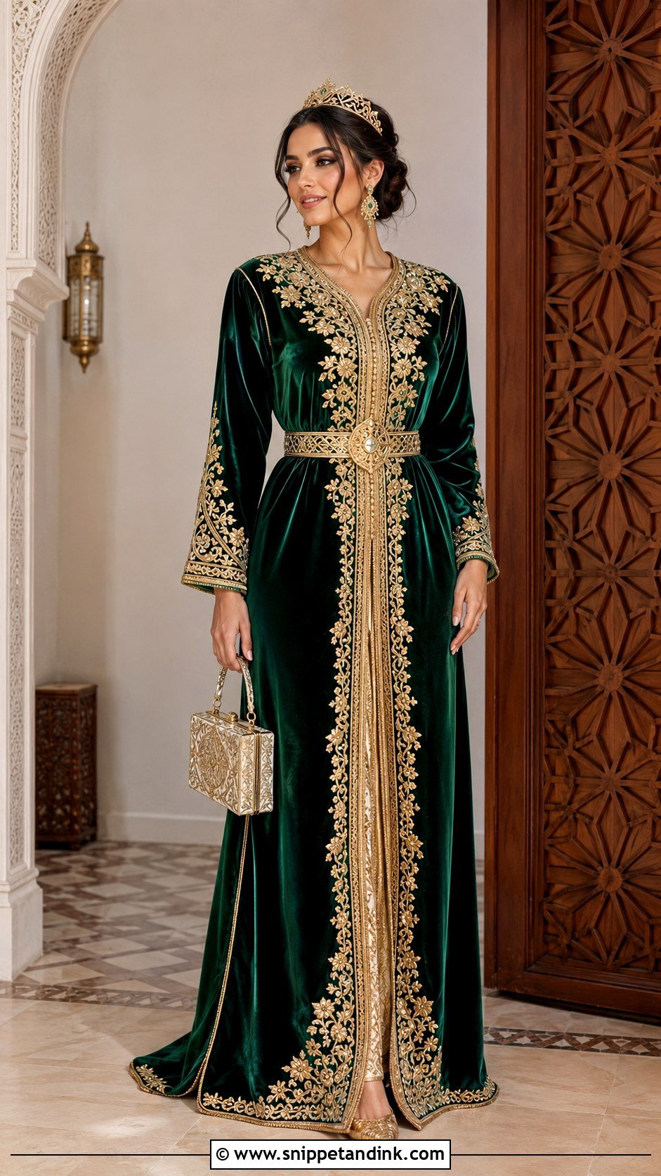 Moroccan Bridal Kaftan With Gold Embroidery - Snippet and Ink - 20 African Bridal Wedding Dress Ideas