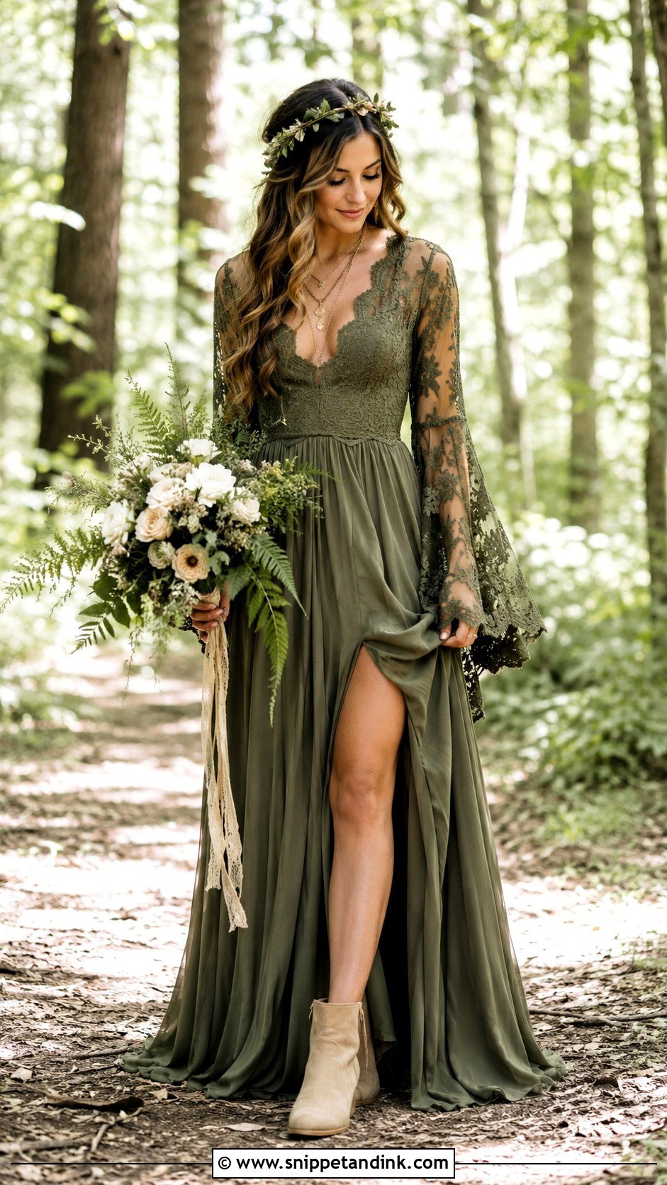 Moss Green Boho Wedding Dress - Snippet and Ink - 20 Green Bride Dress Ideas