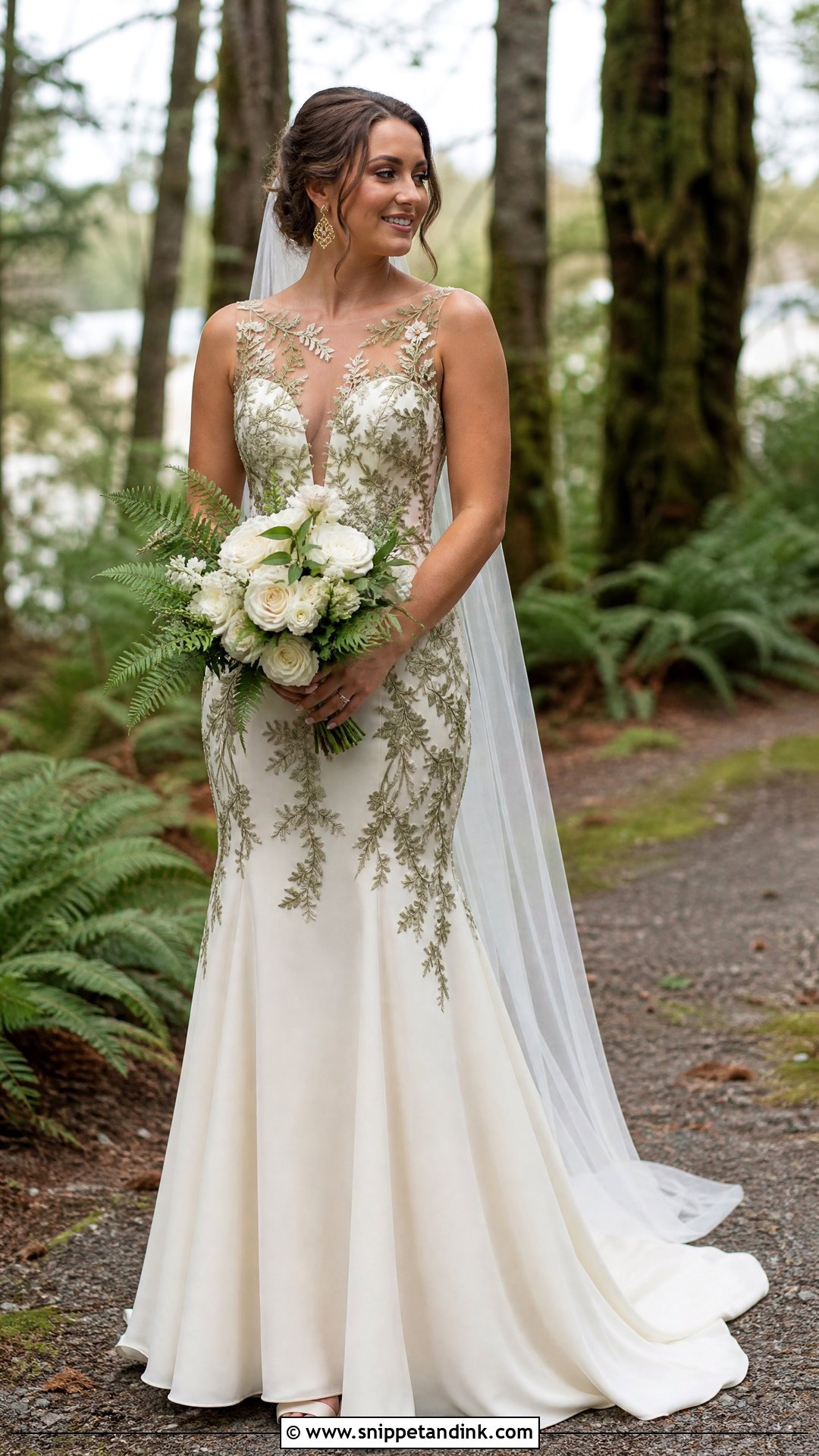 Moss Green Lace Overlay Wedding Dress - Snippet and Ink - 20 Wedding Dress with Green Detail Ideas
