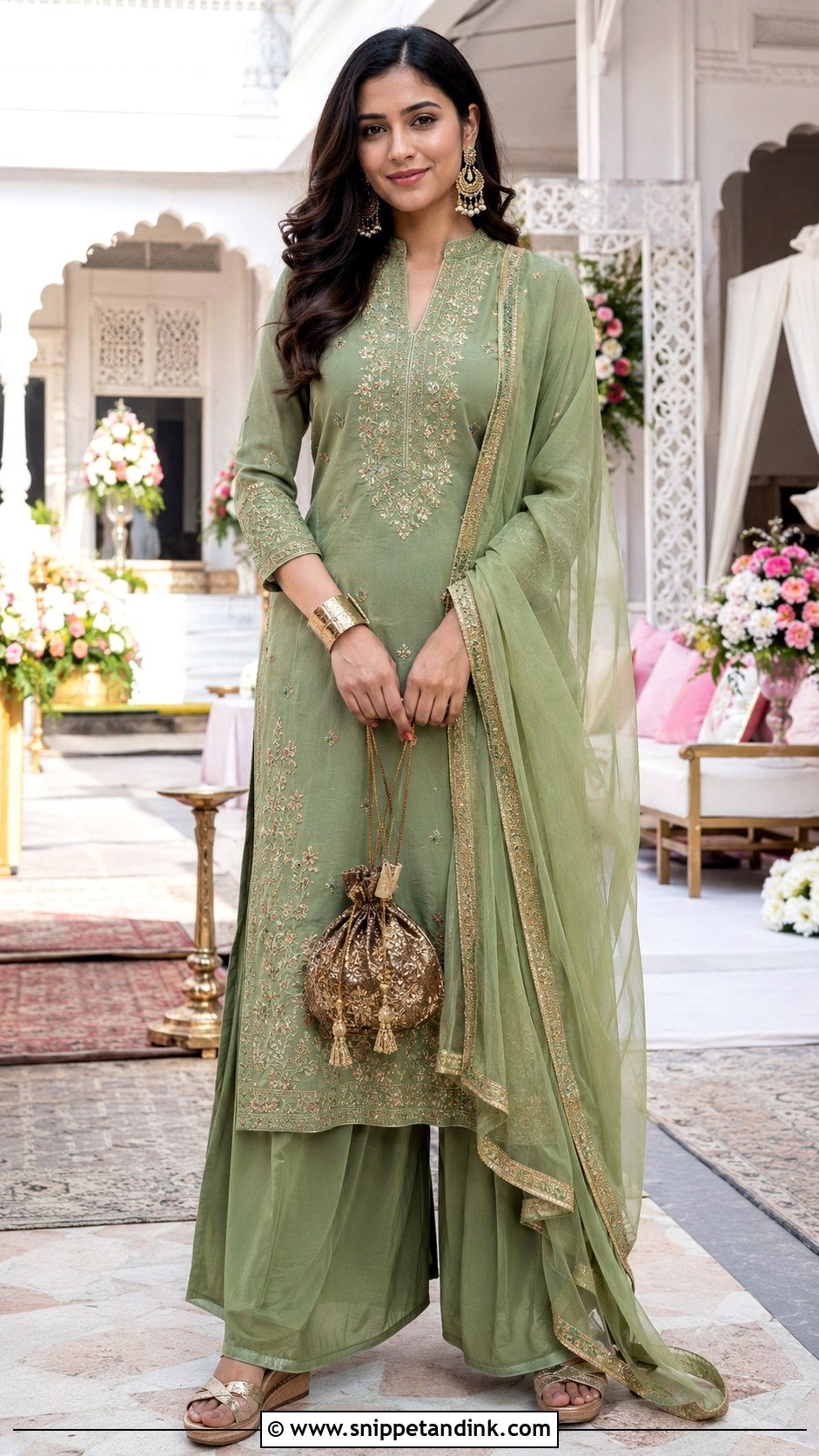 Moss Green Palazzo Suit - Snippet and Ink - 20 Green Indian Wedding Dress Ideas