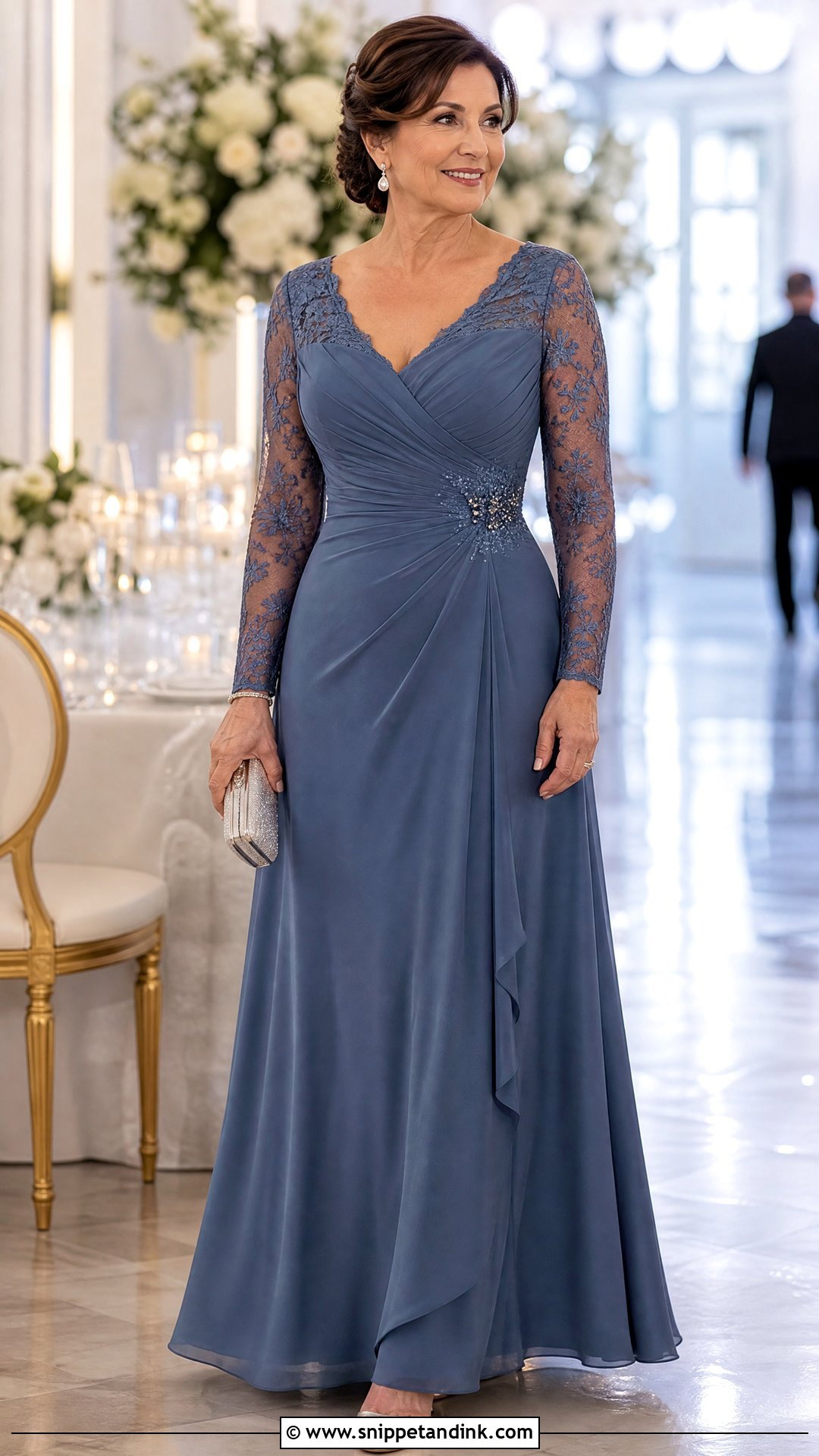 Mother of the Bride Long Gown with Sleeves - Snippet and Ink - 20 Long Gown with Sleeves