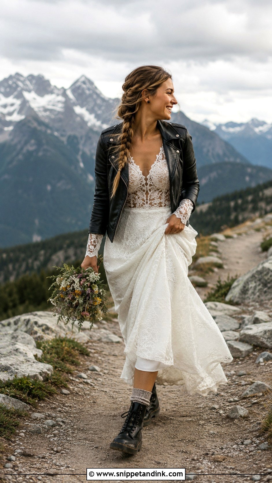 Mountain Elopement Dress With Black Doc Martens - Snippet and Ink - 20 Doc Martens Wedding Ideas